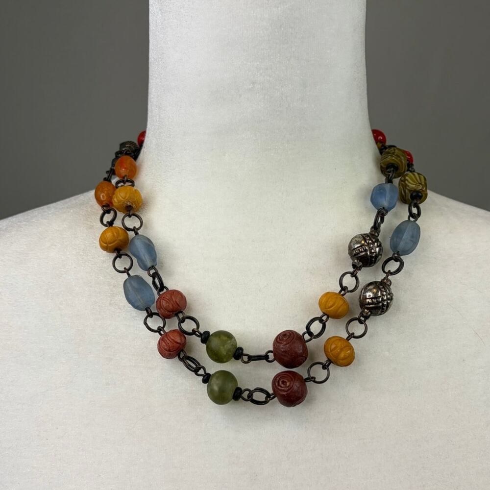 The Limited Beaded Necklace Mixed Media Glass Acrylic 2 Strand Layered 16in